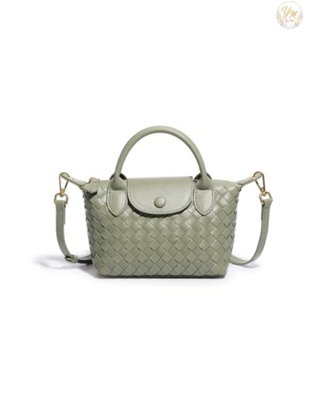 Woven Faux Leather Satchel Bag - Small Crossbody Purse with Adjustable Strap